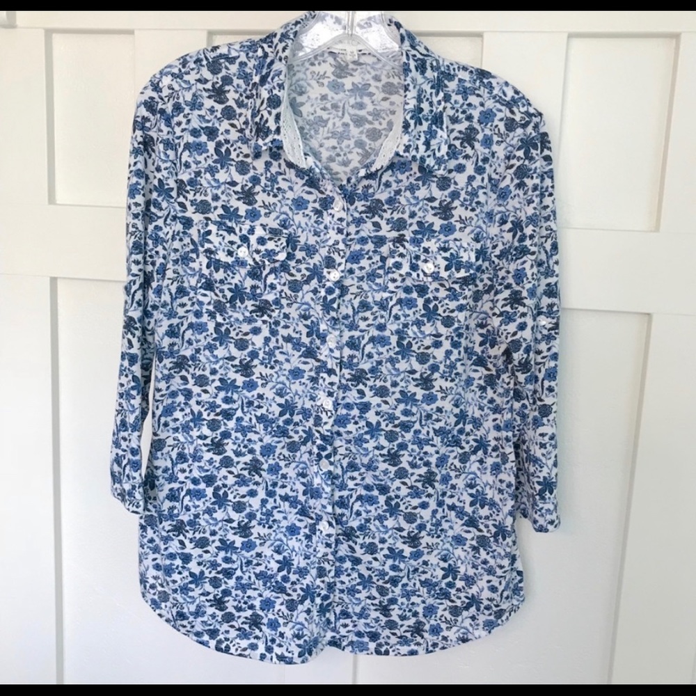Anthropologie floral blue shirt